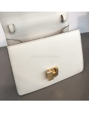 GUCCI Sylvie Mini Top Handle Bag in Off White Calfskin with Twisted Web Strap & Leather Strap – GHW