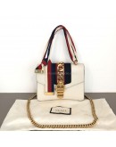 GUCCI Sylvie Mini Chain Bag in White Calfskin with Ribbon Strap – GHW