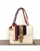 GUCCI Sylvie Mini Chain Bag in White Calfskin with Ribbon Strap – GHW
