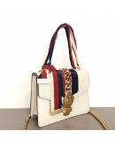 GUCCI Sylvie Mini Chain Bag in White Calfskin with Ribbon Strap – GHW