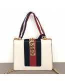 GUCCI Sylvie Mini Chain Bag in White Calfskin with Ribbon Strap – GHW