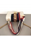 GUCCI Sylvie Mini Chain Bag in White Calfskin with Ribbon Strap – GHW