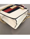 GUCCI Sylvie Mini Chain Bag in White Calfskin with Ribbon Strap – GHW