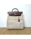 HERMES Herbag PM 31 (2-in-1) Beige Canvas with Brown Calfskin Leather & GHW – Backpack Type (Stamp Square F – Year 2002)