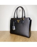 PRADA 1BA113 Black Saffiano + Soft Calfskin Tote Bag with Shoulder Strap - GHW