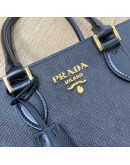 PRADA 1BA113 Black Saffiano + Soft Calfskin Tote Bag with Shoulder Strap - GHW