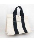 HERMES Classic Canvas Shopping Tote Bag in Off White/Black