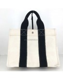 HERMES Classic Canvas Shopping Tote Bag in Off White/Black