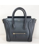 CELINE Nano Luggage Handbag with Shoulder Strap in Black Calfskin – GHW