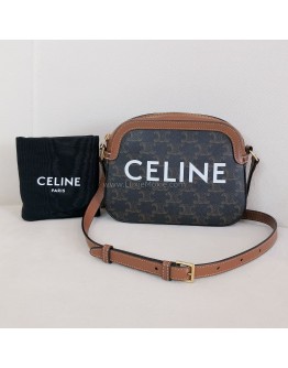 CELINE Small Camera Bag in Triomphe Canvas and Tan Calfskin – GHW