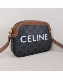 CELINE Small Camera Bag in Triomphe Canvas and Tan Calfskin – GHW
