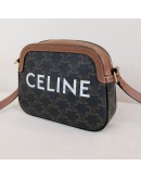 CELINE Small Camera Bag in Triomphe Canvas and Tan Calfskin – GHW
