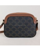 CELINE Small Camera Bag in Triomphe Canvas and Tan Calfskin – GHW
