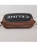 CELINE Small Camera Bag in Triomphe Canvas and Tan Calfskin – GHW