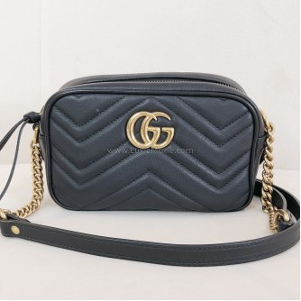 GUCCI GG Marmont Mini Camera Bag in Black Matelasse Chevron Leather – GHW