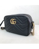 GUCCI GG Marmont Mini Camera Bag in Black Matelasse Chevron Leather – GHW