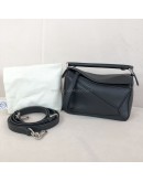 LOEWE Mini Puzzle Edge Bag with Shoulder Strap in Black Classic Calfskin – SHW