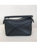 LOEWE Mini Puzzle Edge Bag with Shoulder Strap in Black Classic Calfskin – SHW