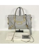 BALENCIAGA Small City Bag with Shoulder Strap in Grey Calfskin – GHW