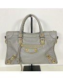 BALENCIAGA Small City Bag with Shoulder Strap in Grey Calfskin – GHW