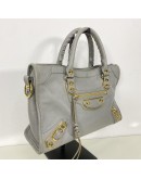 BALENCIAGA Small City Bag with Shoulder Strap in Grey Calfskin – GHW