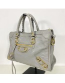BALENCIAGA Small City Bag with Shoulder Strap in Grey Calfskin – GHW