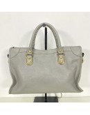 BALENCIAGA Small City Bag with Shoulder Strap in Grey Calfskin – GHW