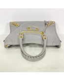 BALENCIAGA Small City Bag with Shoulder Strap in Grey Calfskin – GHW