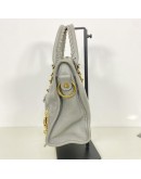 BALENCIAGA Small City Bag with Shoulder Strap in Grey Calfskin – GHW