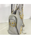 BALENCIAGA Small City Bag with Shoulder Strap in Grey Calfskin – GHW