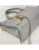 BALENCIAGA Small City Bag with Shoulder Strap in Grey Calfskin – GHW