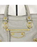 BALENCIAGA Small City Bag with Shoulder Strap in Grey Calfskin – GHW