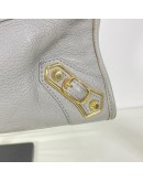 BALENCIAGA Small City Bag with Shoulder Strap in Grey Calfskin – GHW