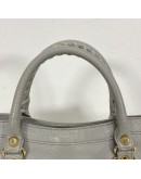 BALENCIAGA Small City Bag with Shoulder Strap in Grey Calfskin – GHW