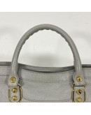 BALENCIAGA Small City Bag with Shoulder Strap in Grey Calfskin – GHW