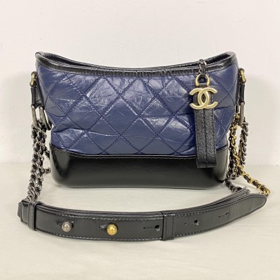 CHANEL Small Gabrielle Hobo Bag in Blue/Black Aged Calfskin – Tri Tone Hardware (26 Series – Year 2019)