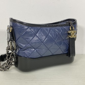 CHANEL Small Gabrielle Hobo Bag in Blue/Black Aged Calfskin – Tri Tone Hardware (26 Series – Year 2019)