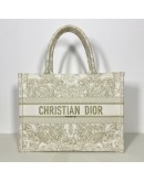 CHRISTIAN DIOR Medium Book Tote in Around the World Motif – Latte/Gold Embroidery (Year 2023)