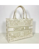 CHRISTIAN DIOR Medium Book Tote in Around the World Motif – Latte/Gold Embroidery (Year 2023)