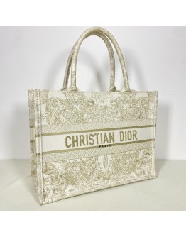 CHRISTIAN DIOR Medium Book Tote in Around the World Motif – Latte/Gold Embroidery (Year 2023)