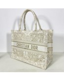 CHRISTIAN DIOR Medium Book Tote in Around the World Motif – Latte/Gold Embroidery (Year 2023)