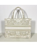 CHRISTIAN DIOR Medium Book Tote in Around the World Motif – Latte/Gold Embroidery (Year 2023)