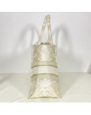 CHRISTIAN DIOR Medium Book Tote in Around the World Motif – Latte/Gold Embroidery (Year 2023)