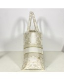 CHRISTIAN DIOR Medium Book Tote in Around the World Motif – Latte/Gold Embroidery (Year 2023)