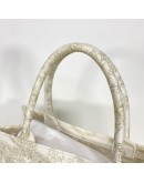 CHRISTIAN DIOR Medium Book Tote in Around the World Motif – Latte/Gold Embroidery (Year 2023)
