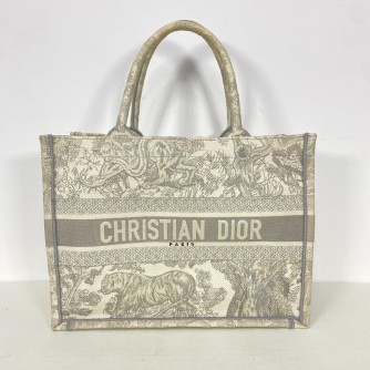 CHRISTIAN DIOR Medium Book Tote in Toile de Jouy – Ecru/Grey Embroidery (Year 2022)