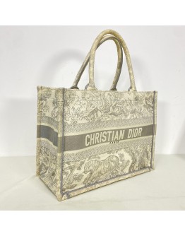 CHRISTIAN DIOR Medium Book Tote in Toile de Jouy – Ecru/Grey Embroidery (Year 2022)
