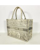 CHRISTIAN DIOR Medium Book Tote in Toile de Jouy – Ecru/Grey Embroidery (Year 2022)