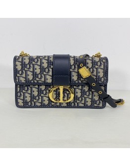 CHRISTIAN DIOR 30 Montaigne East West Bag with Chain in Blue Oblique Jacquard - Antique Gold Hardware (Year 2023)