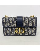 CHRISTIAN DIOR 30 Montaigne East West Bag with Chain in Blue Oblique Jacquard - Antique Gold Hardware (Year 2023)